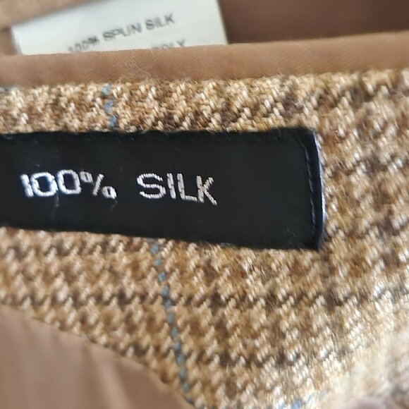 Andrew Fezza 100% Spun Silk Beige Blue Plaid Blazer Size 42R - Picture 6 of 7